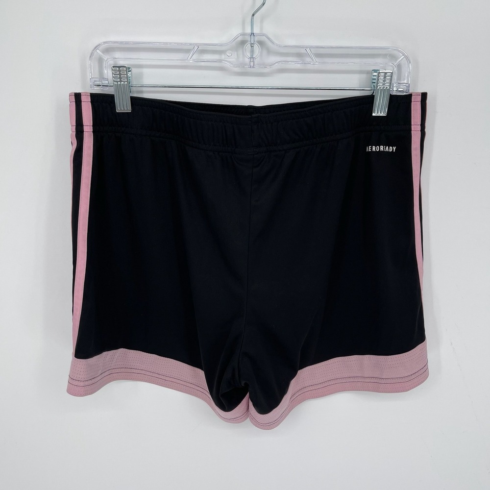 Adidas Women's Black Pink 3-Stripe Aeroready Athletic Shorts Size Large - Picture 2 of 5